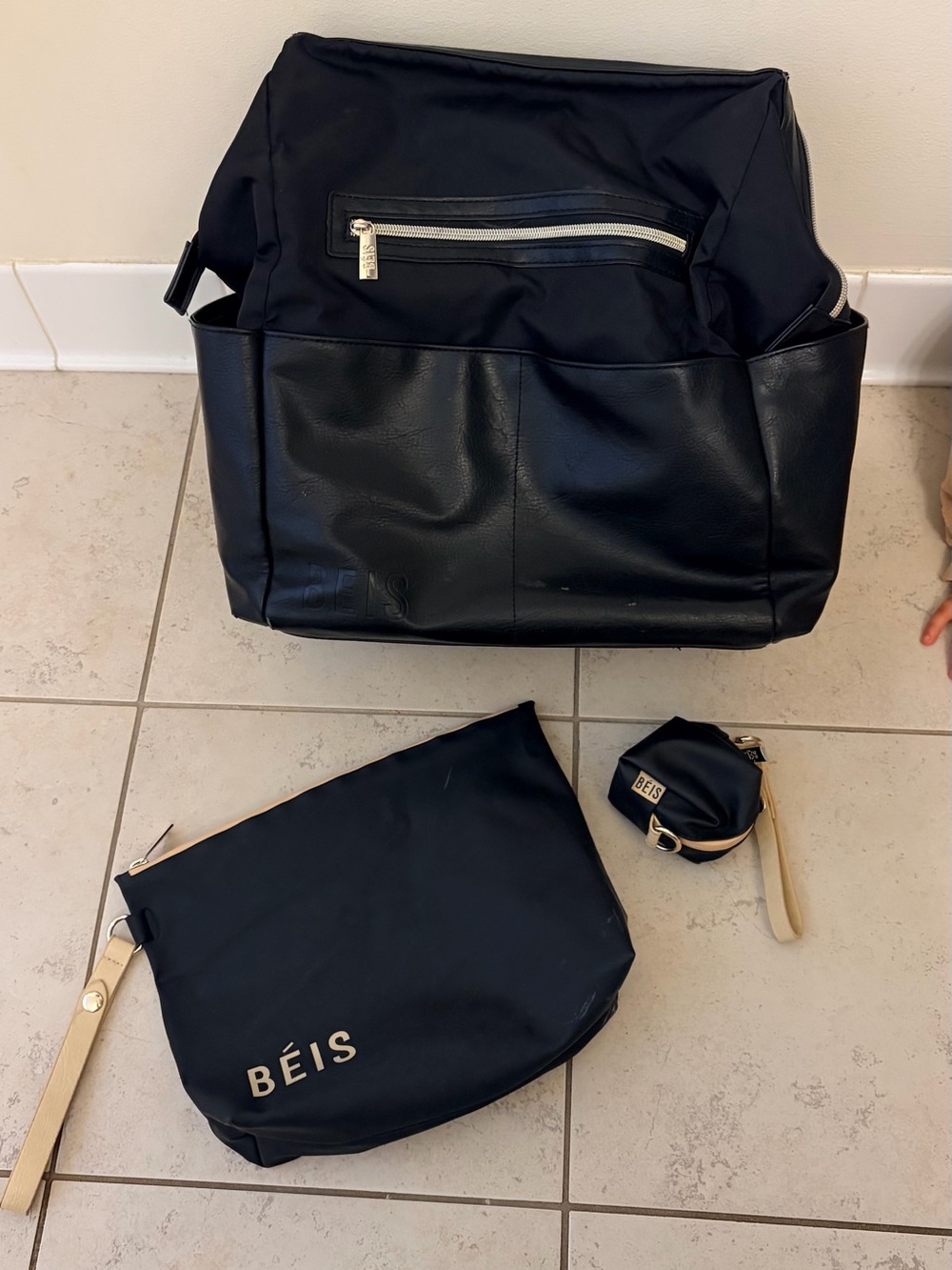 BEIS diaper bag backpack, black leather